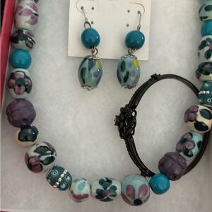 Italian hand painted necklace and earrings